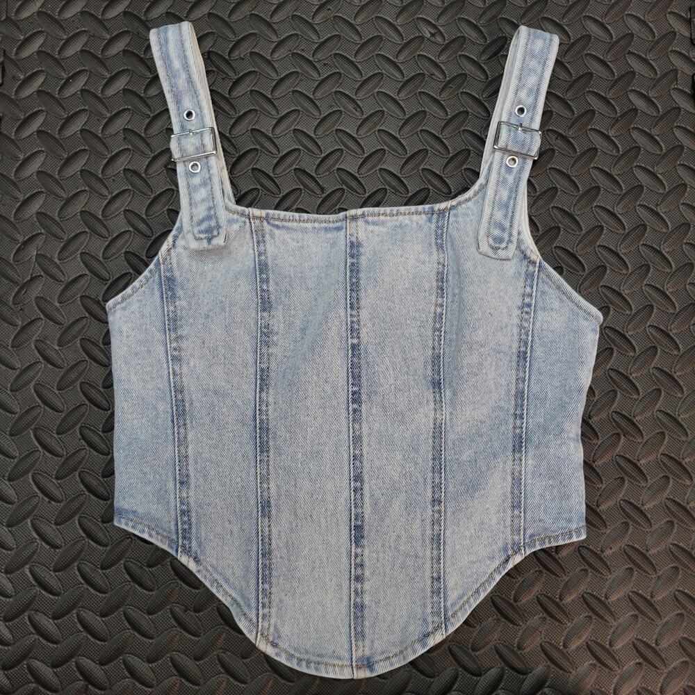 Y2K Wild Fable Denim Corset Top Light Wash Bustier Tank XS Rave Festival Retro